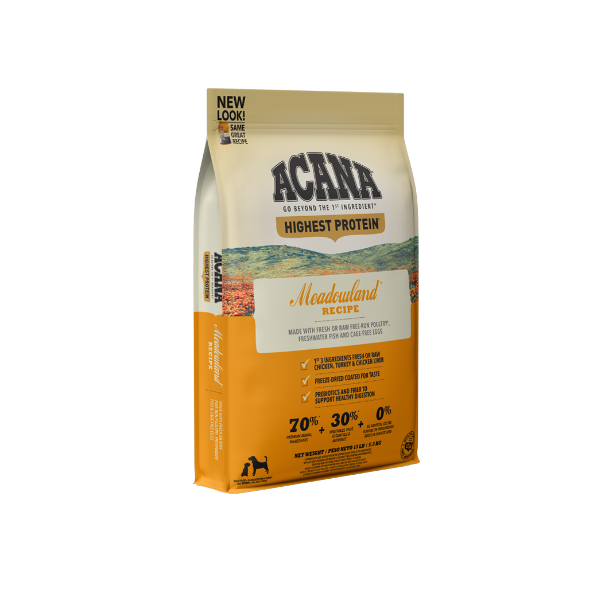 Alimento Acana Meadowland Recipe para perros, receta premium con carnes frescas y sin cereales para una nutrición equilibrada
