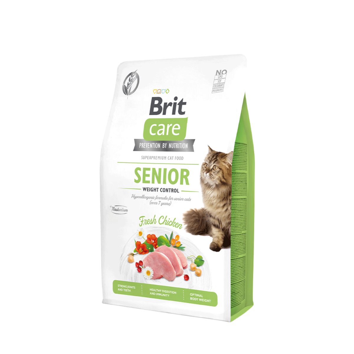 Alimento sin granos para gatos senior, fórmula especial para el control de peso y bienestar en su etapa adulta (2 kg)