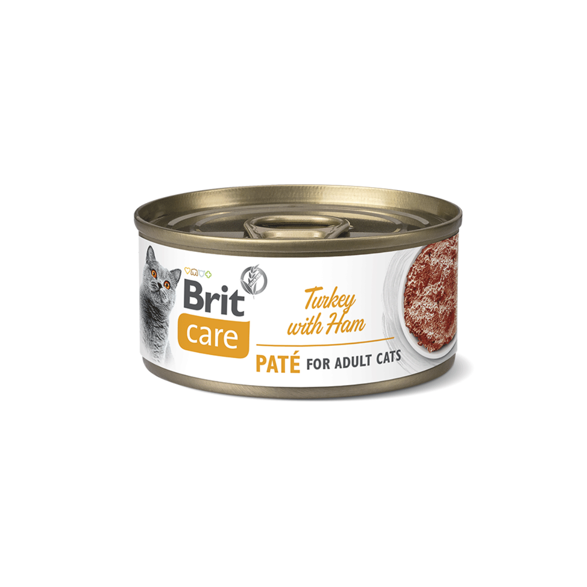 Alimento húmedo Brit para gatos, paté de pavo con jamón, receta premium y deliciosa para una nutrición equilibrada (70 g)