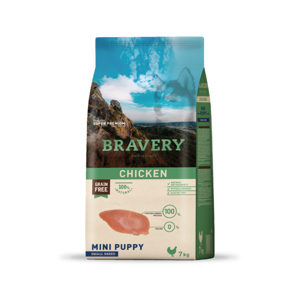 Alimento Bravery hipoalergénico sabor pollo para cachorros de razas pequeñas, nutrición premium sin cereales para un desarrollo saludable (7 kg)