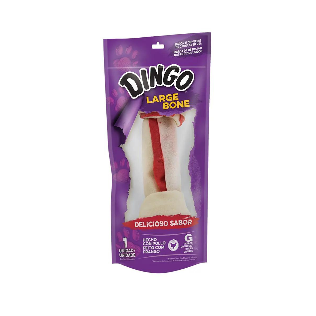 Dingo Large Bone, hueso masticable con pollo para perros grandes, ideal para la limpieza dental y el entretenimiento (90 g, 1 unidad)