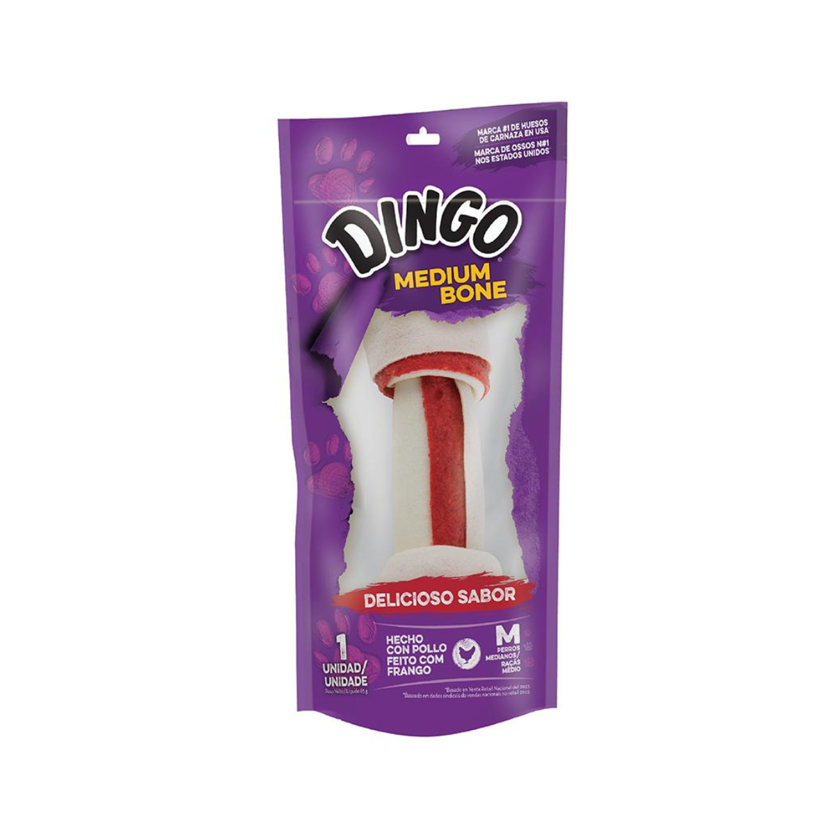 Dingo Medium Bone, hueso masticable con pollo para perros medianos, ideal para la limpieza dental y el entretenimiento (65 g, 1 unidad)