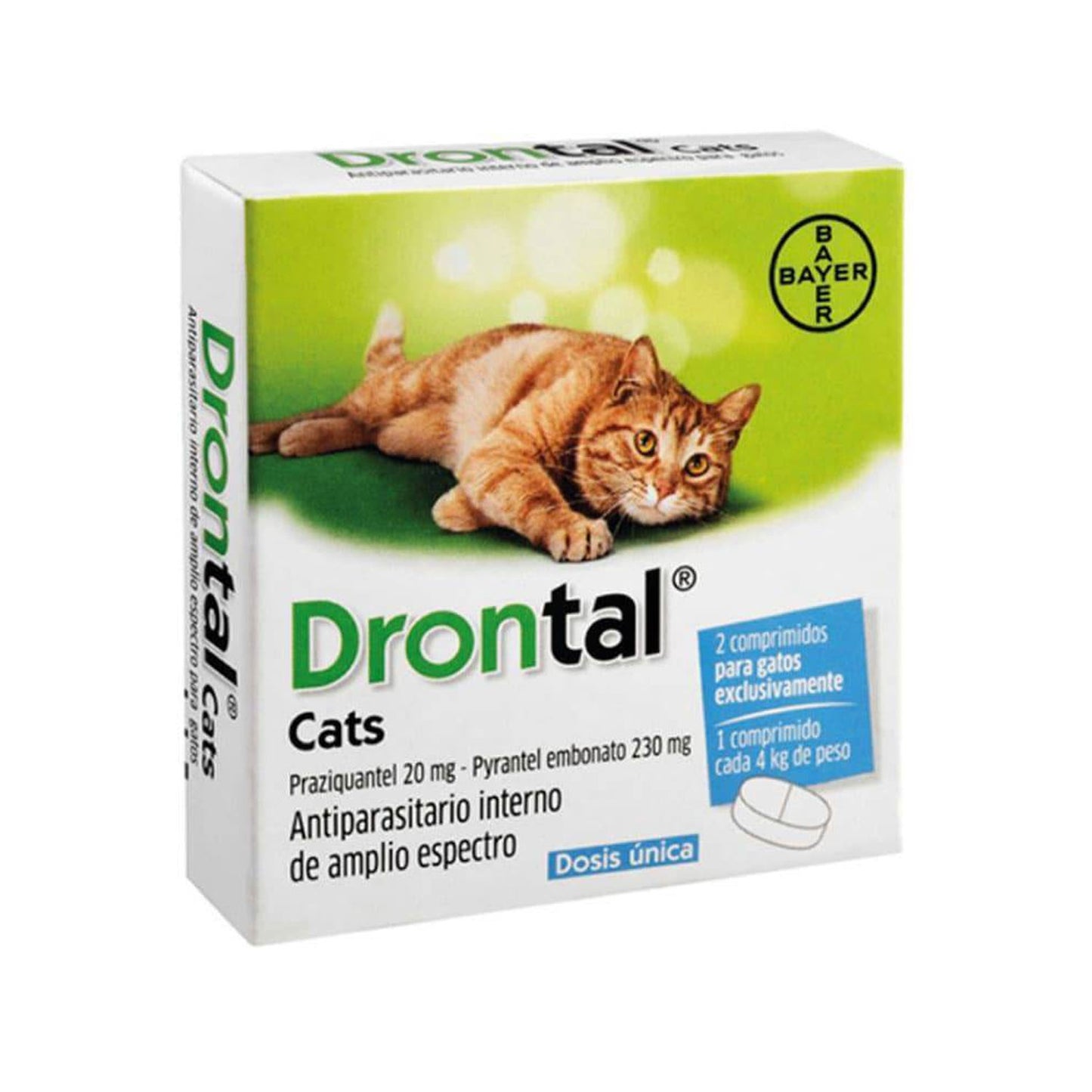 Antiparasitario interno Drontal para gatos hasta 4 kg, elimina eficazmente parásitos intestinales (2 comprimidos)
