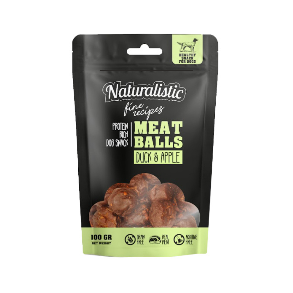 Naturalistic Fine Recipe Meatballs, albóndigas de pato y manzana para perros, snack saludable y nutritivo (100 g)