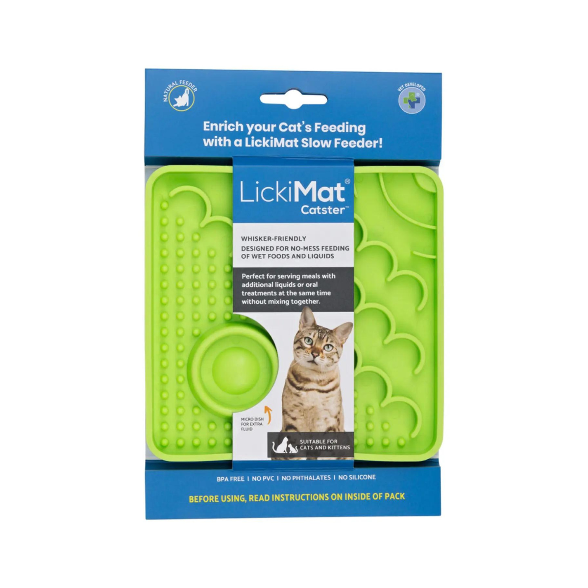 LickiMat Catster para gatos color verde, estimula la alimentación lenta y reduce el estrés durante las comidas