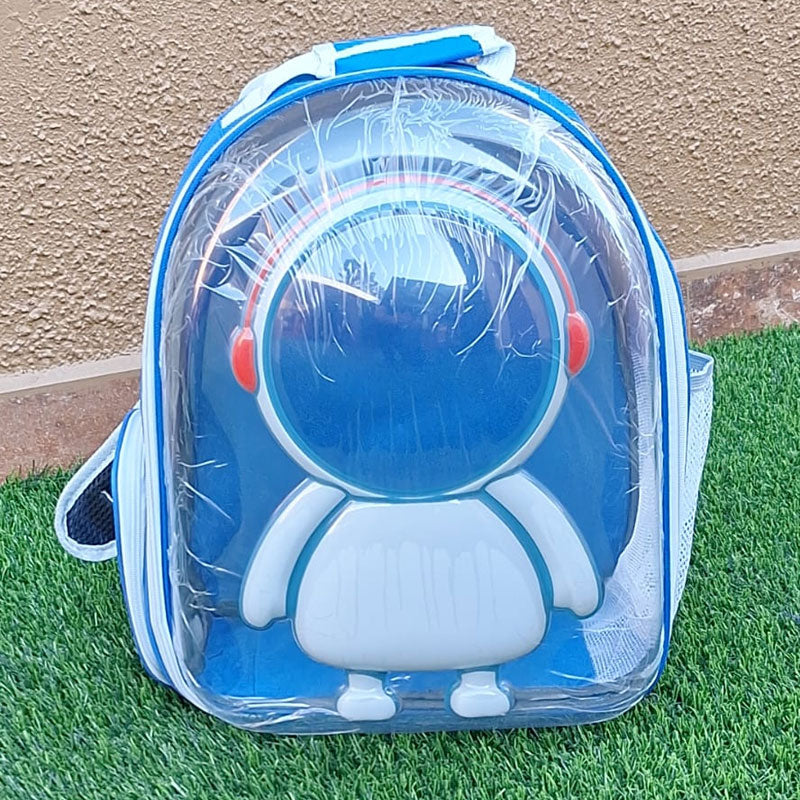 Mochila transportadora para gatos, diseño súper seguro y cómodo en color azul, ideal para viajes y paseos
