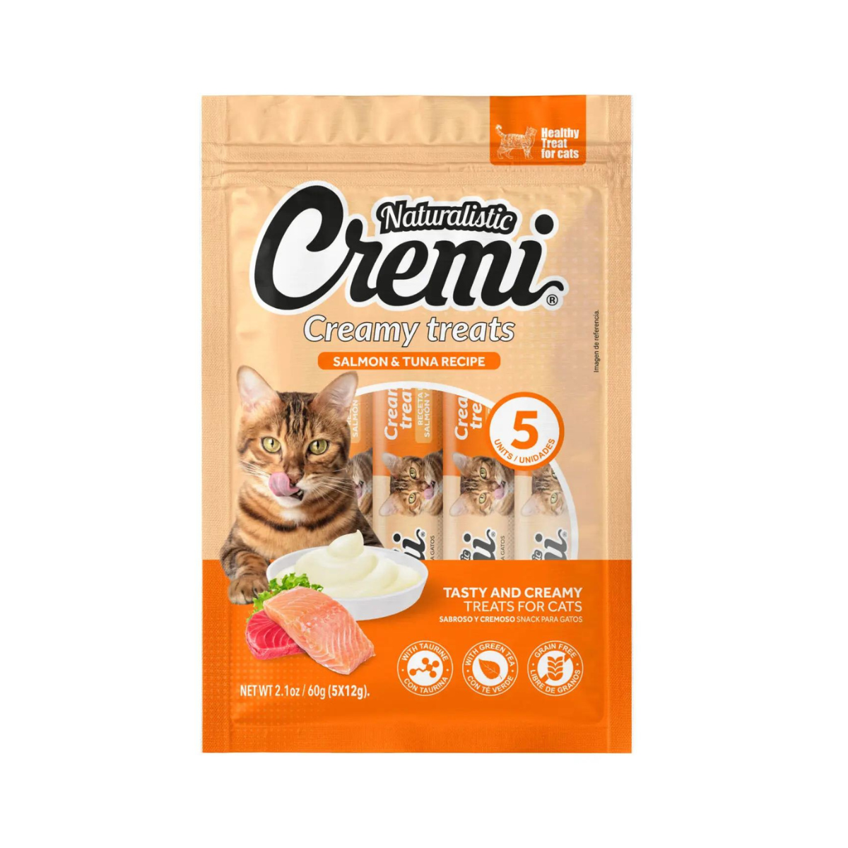 Naturalistic Cremi receta de salmón y atún, snack cremoso para gatos en sachet (5 unidades)