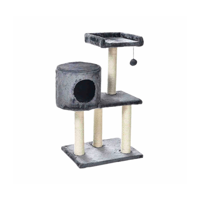 Rascador premium para gatos de 3 niveles, con cueva en el segundo nivel, pilares rascadores y tela suave para mayor comodidad