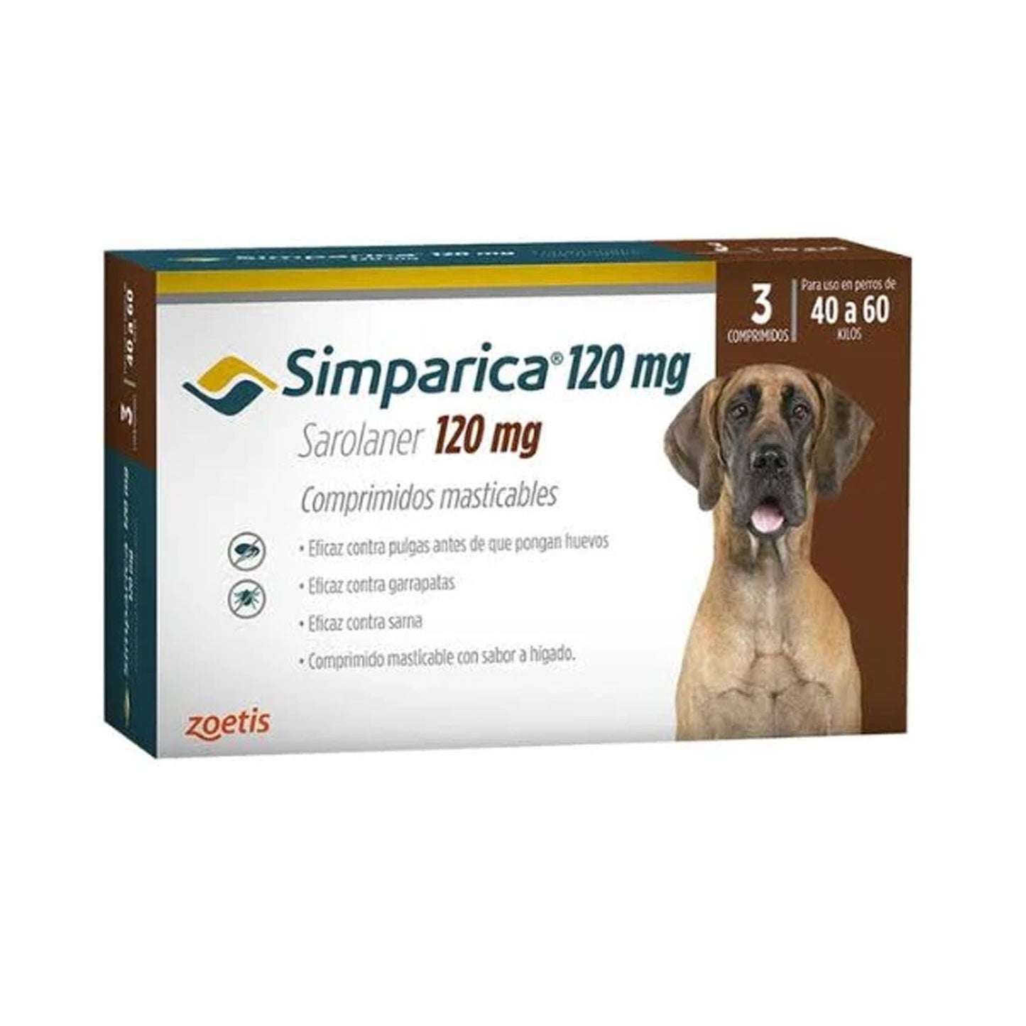 Antiparasitario externo Simparica para perros grandes de 10 a 20 kg, protege eficazmente contra pulgas y garrapatas por hasta 35 días (3 comprimidos)