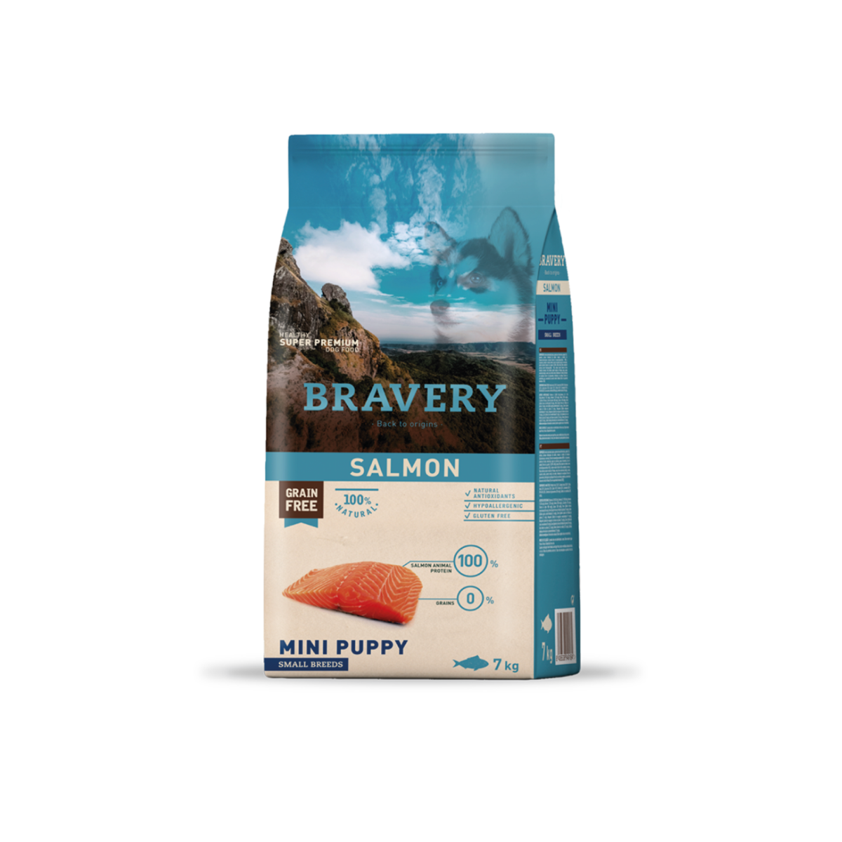 Alimento Bravery hipoalergénico sabor salmón para cachorros de razas pequeñas, nutrición premium sin cereales para un desarrollo óptimo