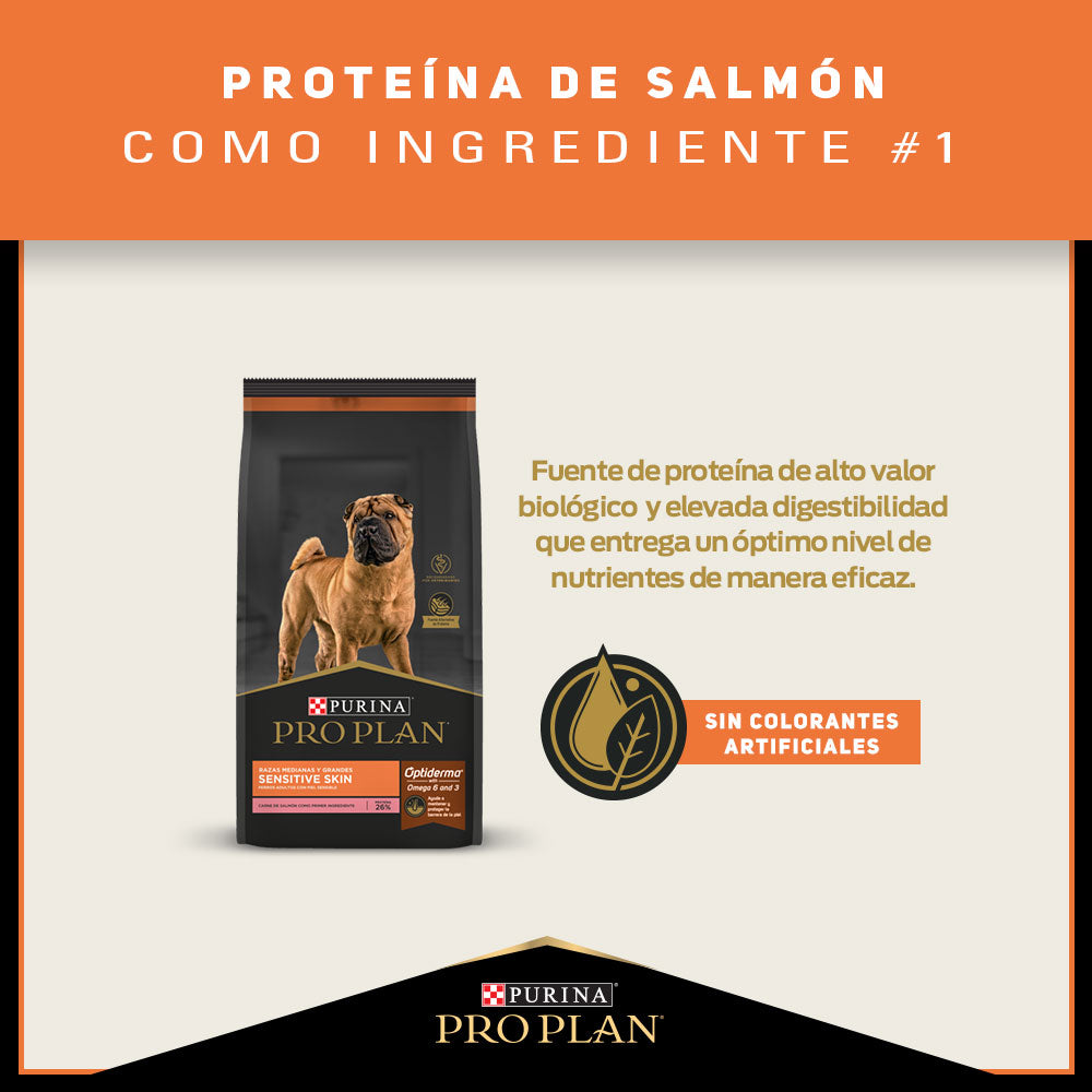 PROPLAN SENSITIVE SKIN RAZAS MEDIANAS Y GRANDES SALMON