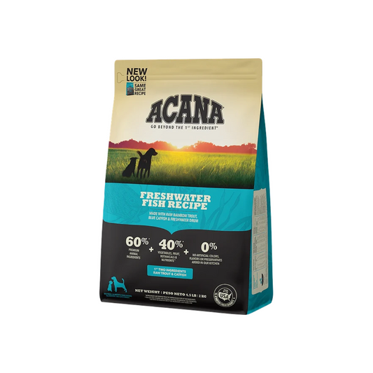Alimento Acana Freshwater Fish Recipe para perros, receta premium con pescados de agua dulce y sin cereales para una nutrición óptima