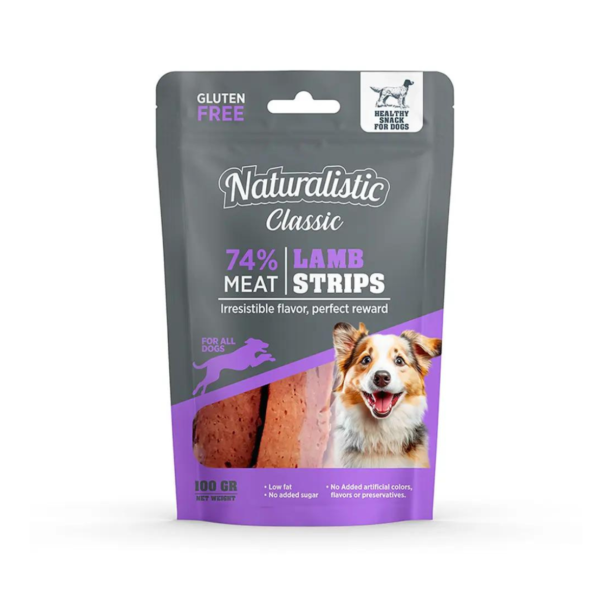 Naturalistic Classic Lamb Strips, tiras de cordero para perros, snack premium saludable y delicioso (100 g)
