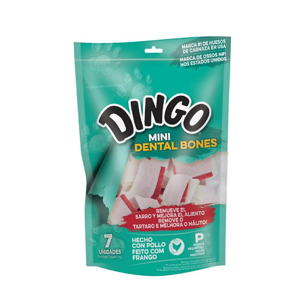 Dingo Dental Mini Bones, huesos masticables para perros pequeños, ayudan a limpiar dientes y refrescar el aliento (70 g, 7 unidades)