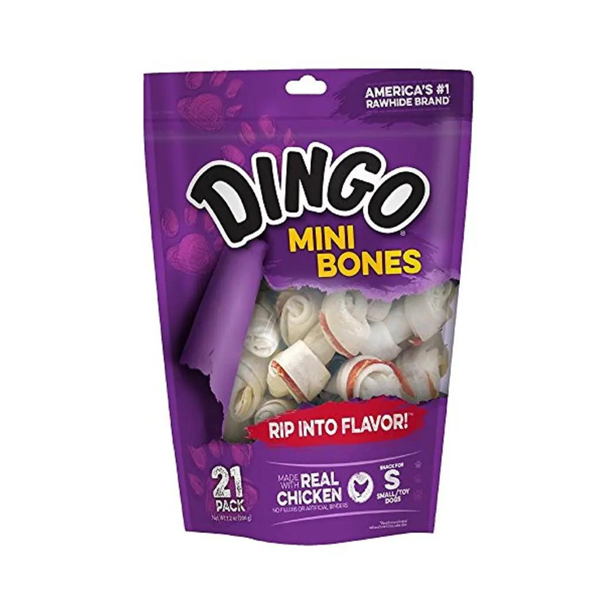Dingo Mini Bones, huesos masticables con pollo para perros pequeños, ideales para la limpieza dental y el entretenimiento (21 unidades)