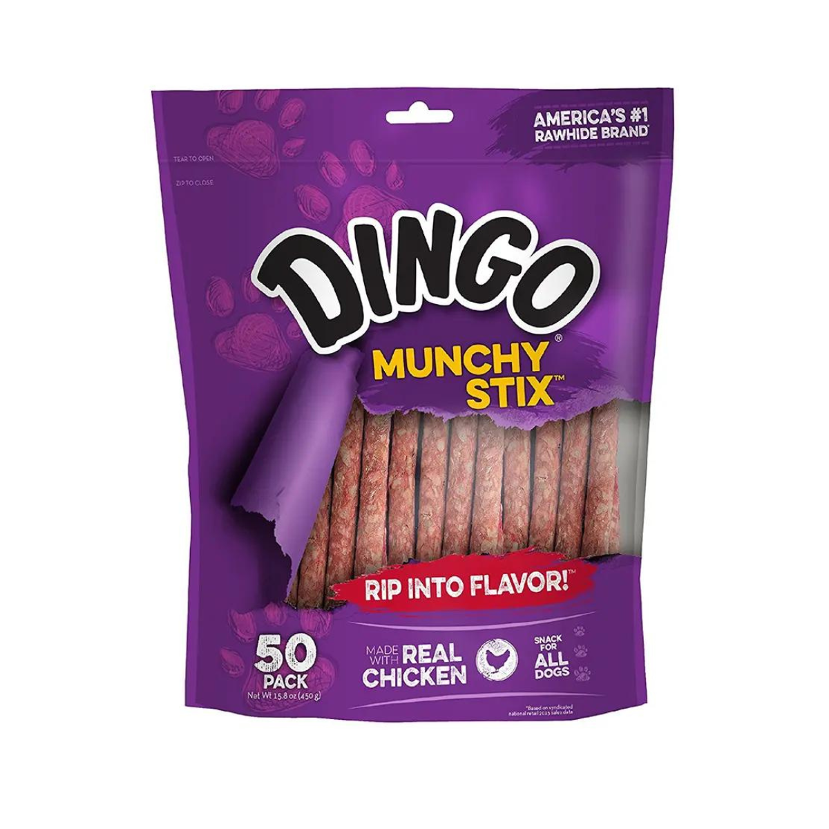 Dingo Munchy Stick, palitos masticables con carne de pollo para perros, ideales para la limpieza dental y el entretenimiento (50 unidades)
