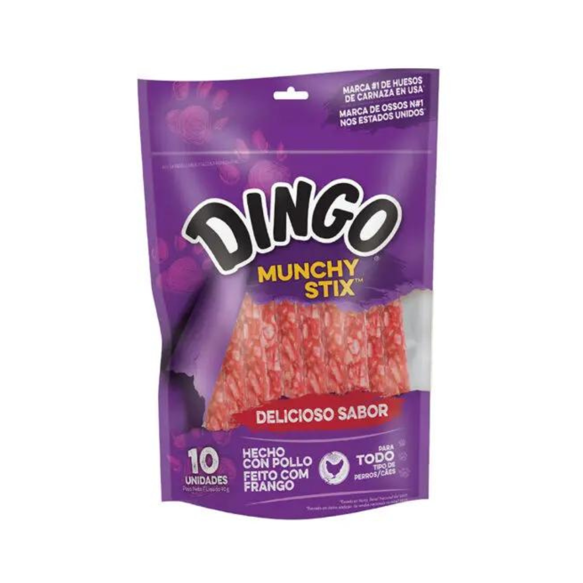 Dingo Munchy Stix, palitos masticables con carne de pollo para perros, ideales para el entretenimiento y la limpieza dental (90 g, 10 unidades)
