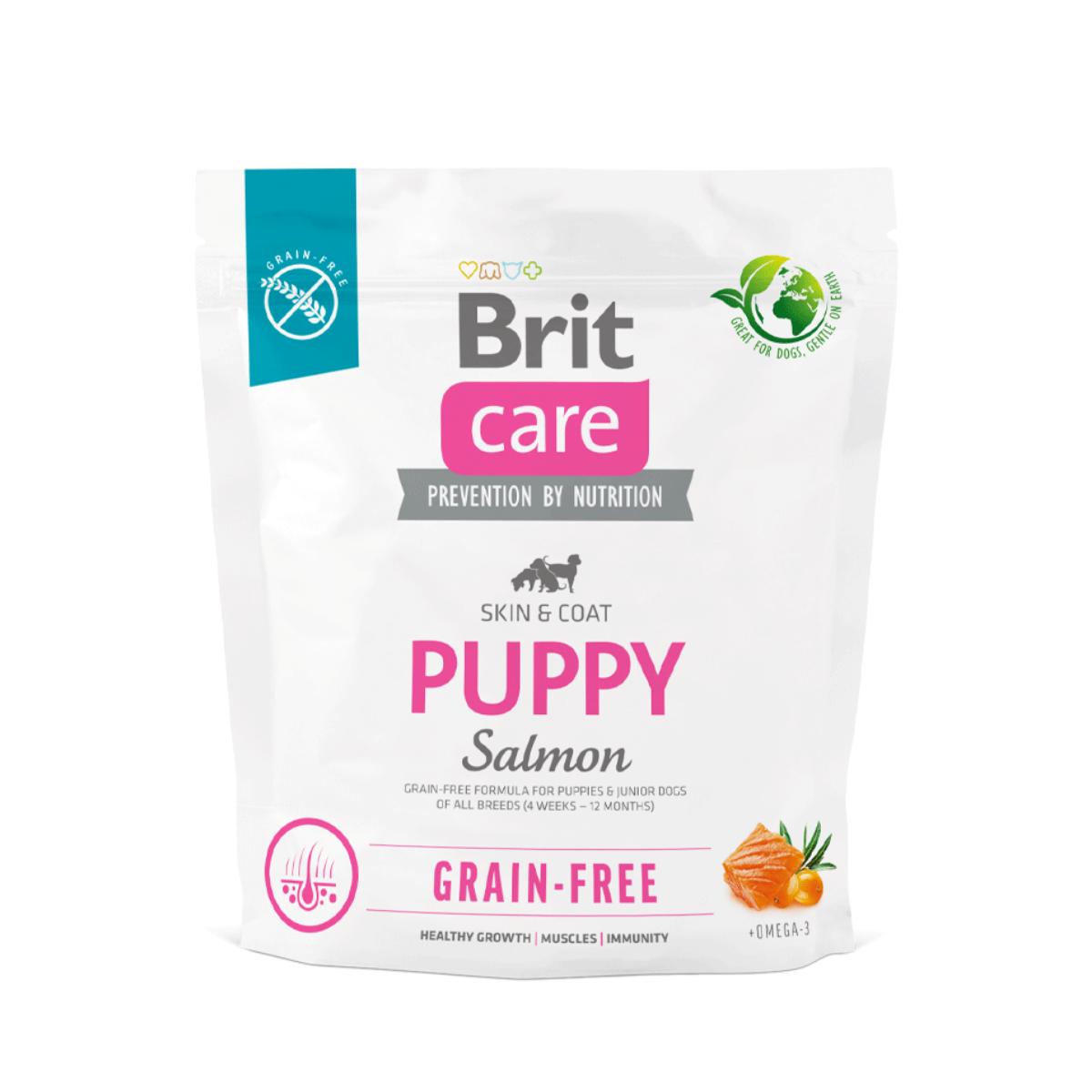 Alimento Brit sin granos para cachorros, receta con salmón para un crecimiento saludable y desarrollo óptimo (1 kg)