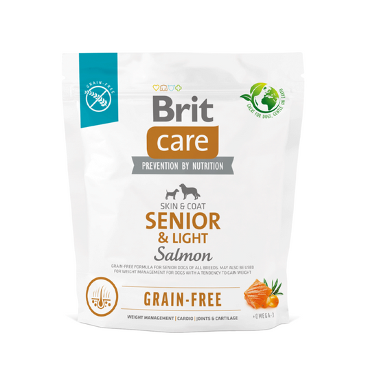 Alimento Brit sin granos para perros senior, receta light con salmón para control de peso y salud óptima (1 kg)