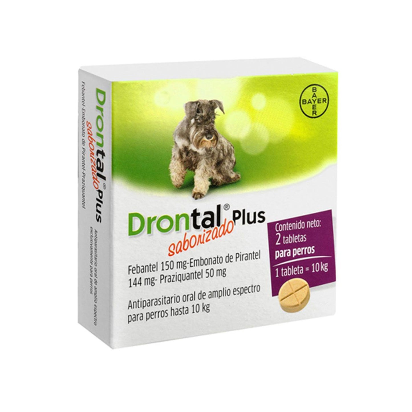 Antiparasitario interno Drontal Plus para perros hasta 10 kg, elimina parásitos intestinales (2 comprimidos)