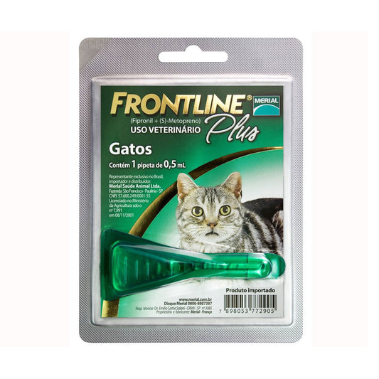 Antiparasitario externo Frontline Plus para gatos, elimina y previene pulgas, garrapatas y piojos eficazmente (1 pipeta)