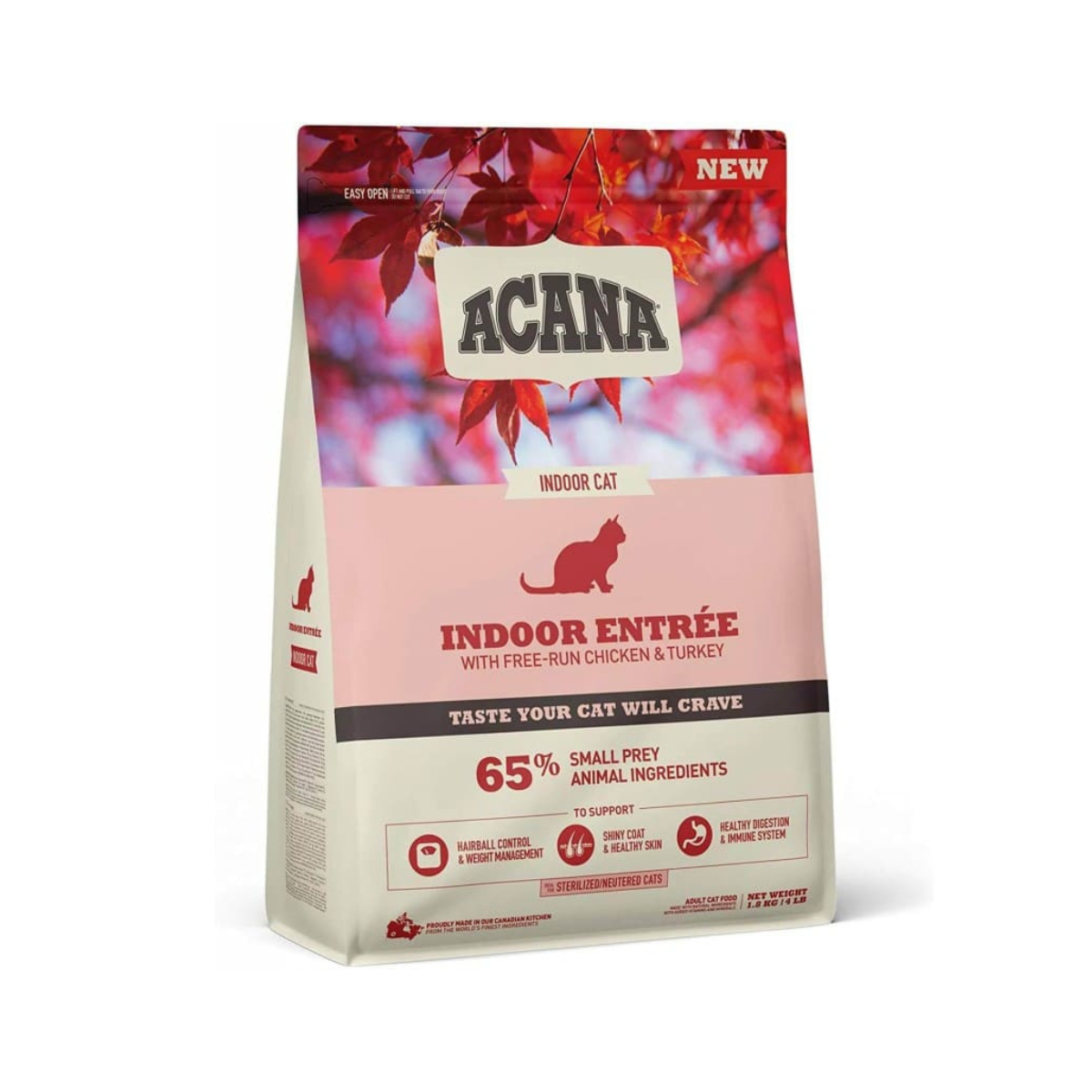 Alimento Acana Indoor Entrée para gatos de interior, receta premium con proteínas naturales y sin cereales para una salud óptima (1.8 kg)