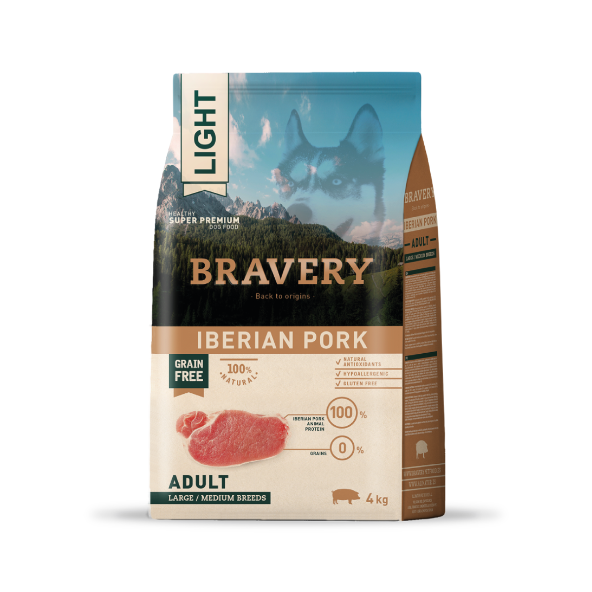 Alimento Light Iberian Pork para perros adultos de razas medianas y grandes, nutrición equilibrada para el control de peso (4 kg)