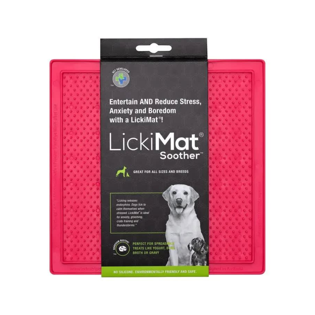 LickiMat Soother para perros color rosa, diseñado para calmar la ansiedad y fomentar la alimentación lenta