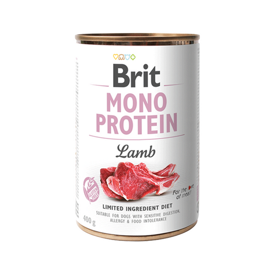 Alimento húmedo Brit Mono Protein para perros, receta hipoalergénica con cordero, ideal para piel sensible y digestión saludable (400 g)