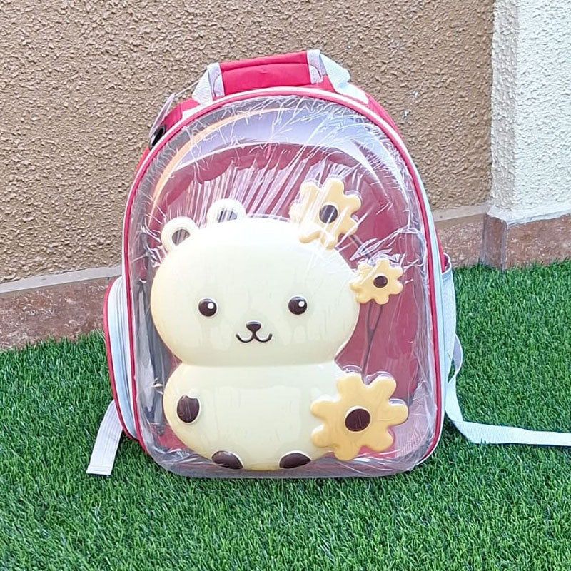 Mochila transportadora para gatos, diseño súper seguro y cómodo en color rojo, ideal para viajes y paseos