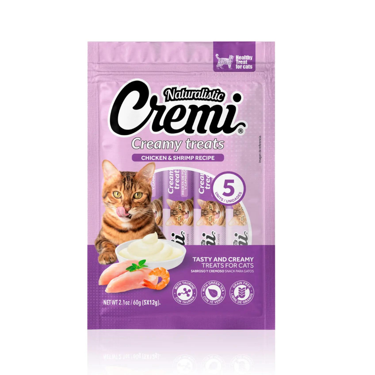 Naturalistic Cremi receta de pollo y camarón, snack cremoso para gatos en sachet (5 unidades)