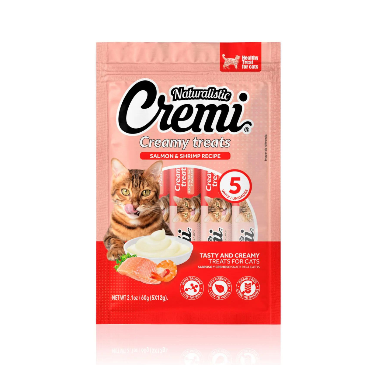 Naturalistic Cremi receta de salmón y camarón, snack cremoso para gatos en sachet (5 unidades)
