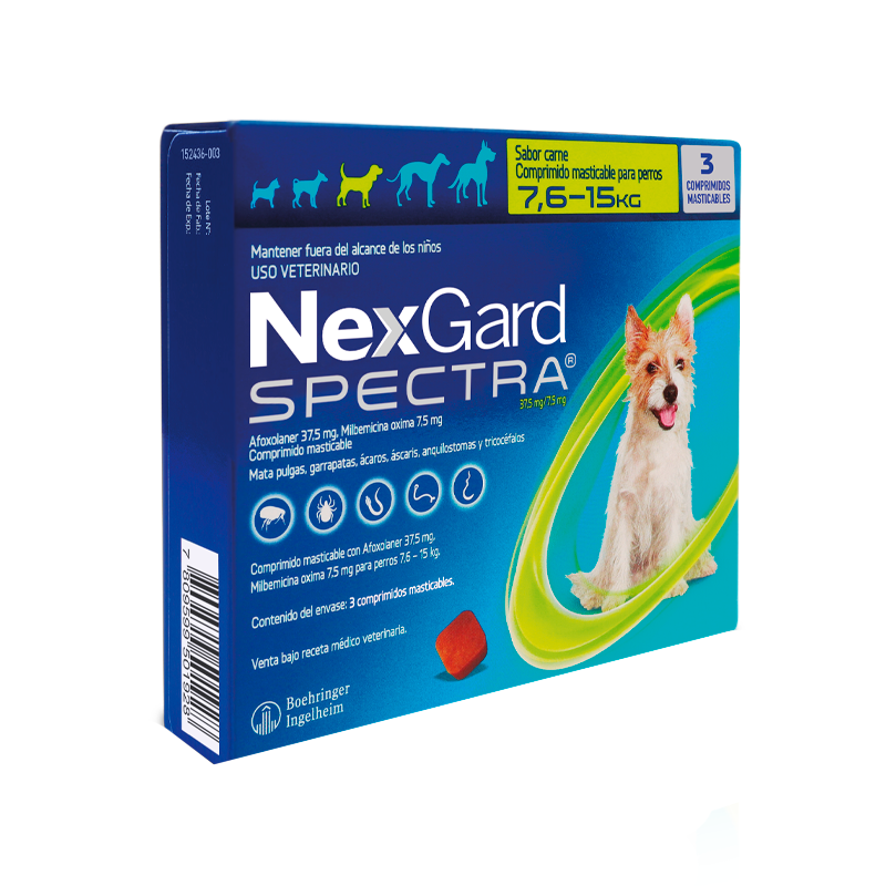 NexGard Spectra 7,6 - 15 kg 3 Comprimidos | Antiparasitario Interno y Externo para Perro