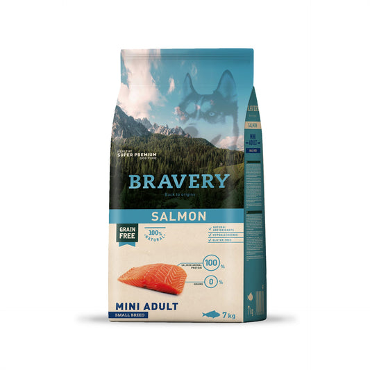 Alimento Bravery hipoalergénico sabor salmón para perros adultos de razas pequeñas, nutrición premium libre de cereales ideal para piel sensible