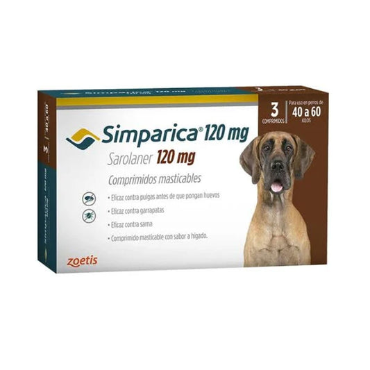 Antiparasitario externo Simparica para perros grandes de 10 a 20 kg, protege eficazmente contra pulgas y garrapatas por hasta 35 días (3 comprimidos)