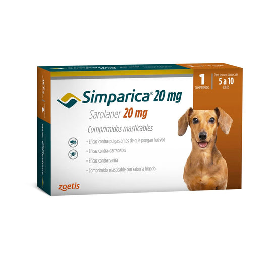 Antiparasitario externo Simparica para perros de 5 a 10 kg, protección efectiva contra pulgas y garrapatas por hasta 35 días (1 comprimido)