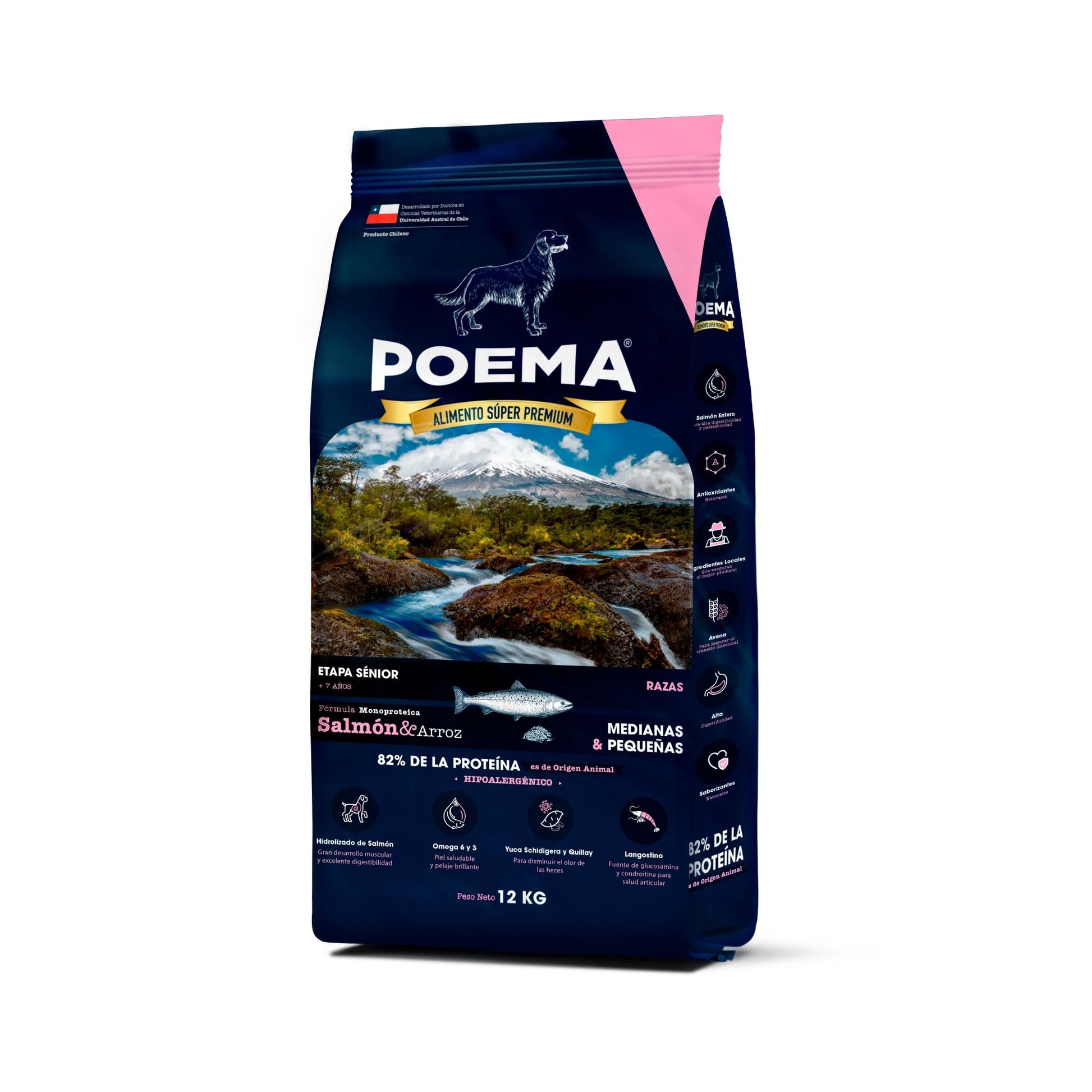 una bolsa de alimento para perros marca chilena poema, alimento super premium en Millapets con delivery gratis