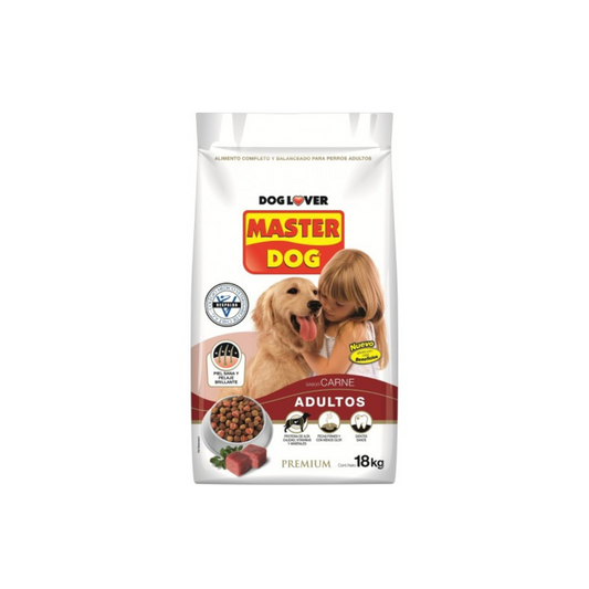 Alimento Master Dog para perros adultos, receta con carne, nutrición completa y balanceada para su bienestar diario