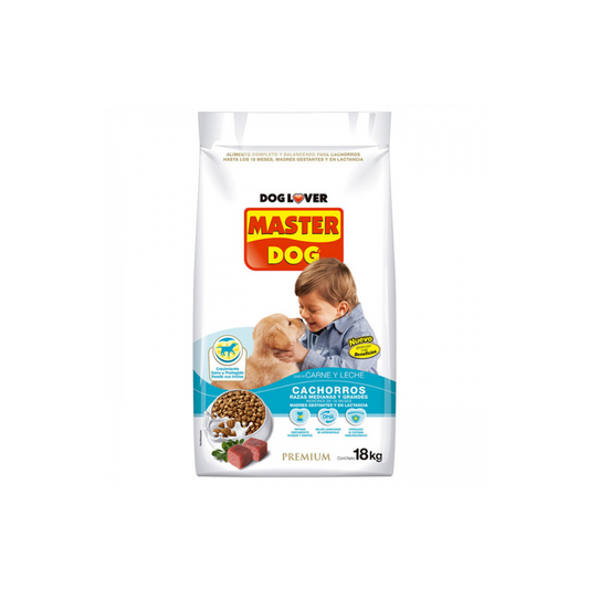 Alimento Master Dog para cachorros, receta con carne y leche, nutrición completa para un crecimiento saludable