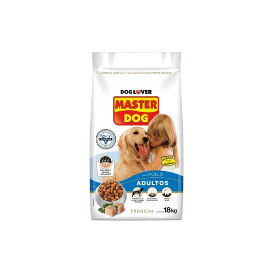 Alimento Master Dog para perros adultos, receta con pollo, nutrición equilibrada para una vida saludable y activa