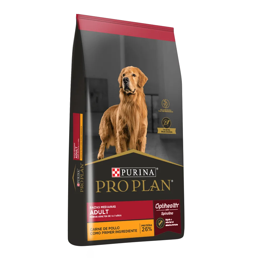 Alimento Pro Plan para perros adultos de razas medianas, nutrición premium que favorece la salud digestiva y el bienestar general
