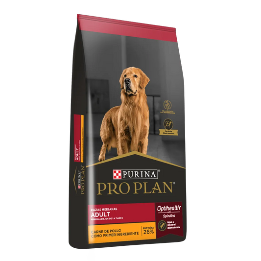 Alimento Pro Plan para perros adultos de razas medianas, nutrición premium que favorece la salud digestiva y el bienestar general